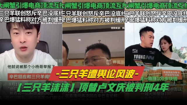 三只羊遭舆论风波辛巴爆料旗下网红【三只羊沫沫】顶替卢文庆被判刑4年曾志伟连夜改名去掉三只羊